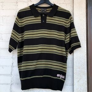 Enjoi black, olive, and yellow striped polo sweater size large